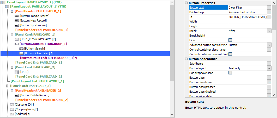 Editing a button's text property.